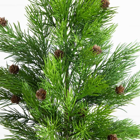 Nearly Natural 22" Artificial Real Touch Cedar Christmas Tree with Pinecones in Gray Decorative Planter